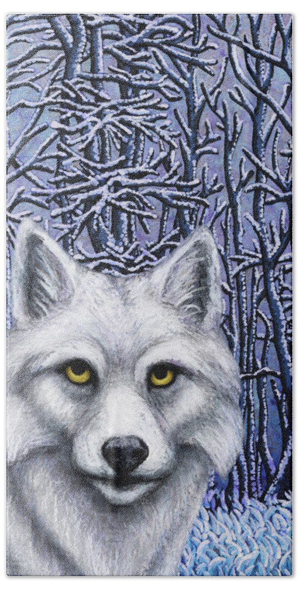 Wolf Bath Towel featuring the painting Winter Wonderland Wolf by Amy E Fraser