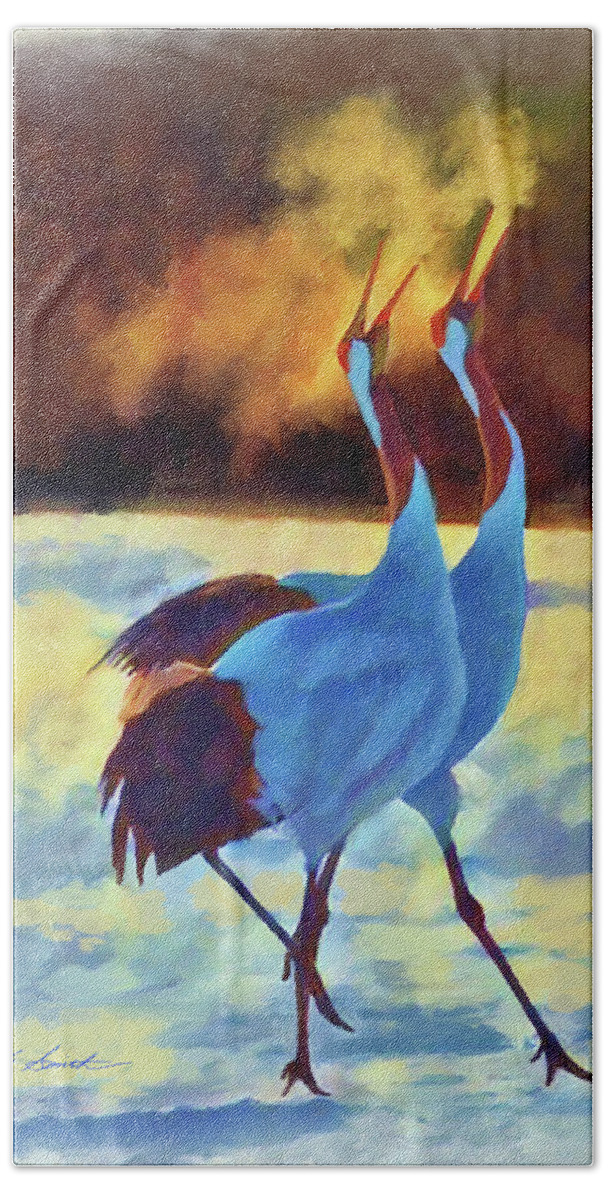Cranes Bath Towel featuring the painting Winters Breath by Joel Smith