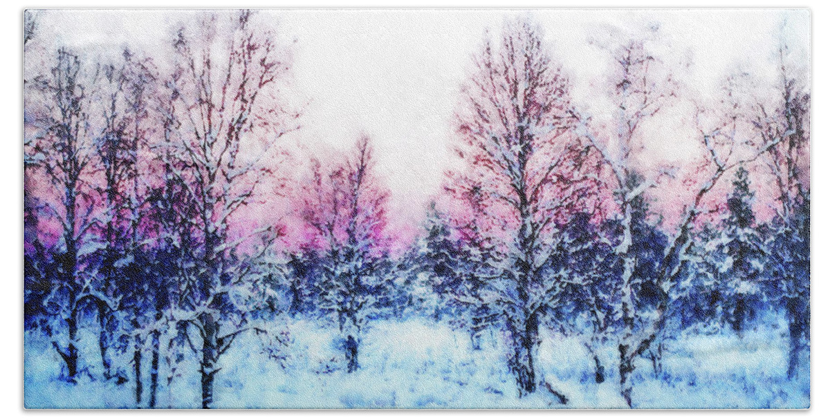 Winter's Dream Bath Towel featuring the painting Winter's Dream - 04 by AM FineArtPrints