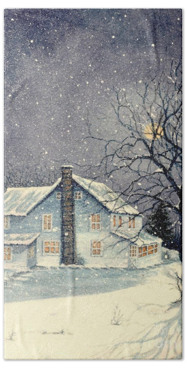 House Hand Towel featuring the painting Winter's silent night by Janine Riley