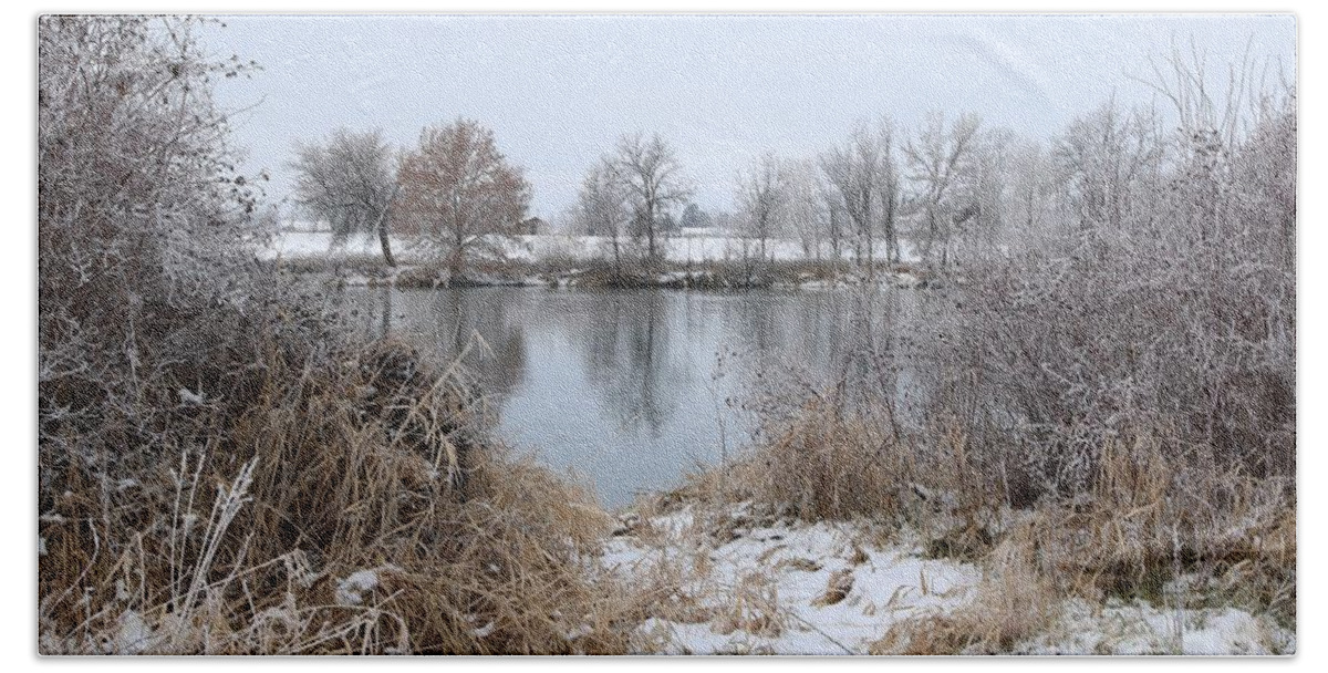 Winter Bath Towel featuring the photograph Wintry Riverbank by Carol Groenen