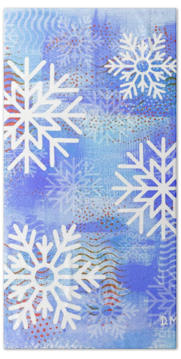 Winter Bath Towel featuring the mixed media Wintry Wonderland Abstract by Donna Mibus
