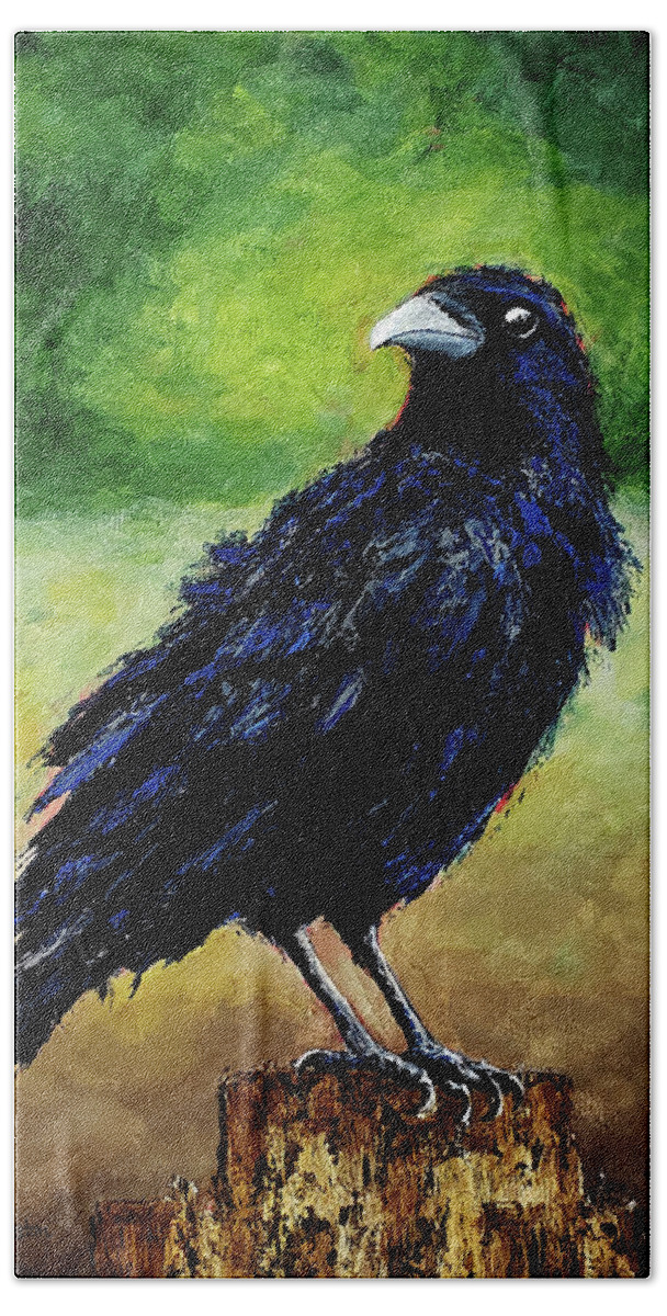 Crow Hand Towel featuring the painting Wishful Thinking by Cindy Johnston