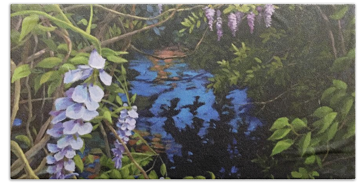 Wisteria Bath Towel featuring the painting Wisteria Creek by Don Morgan