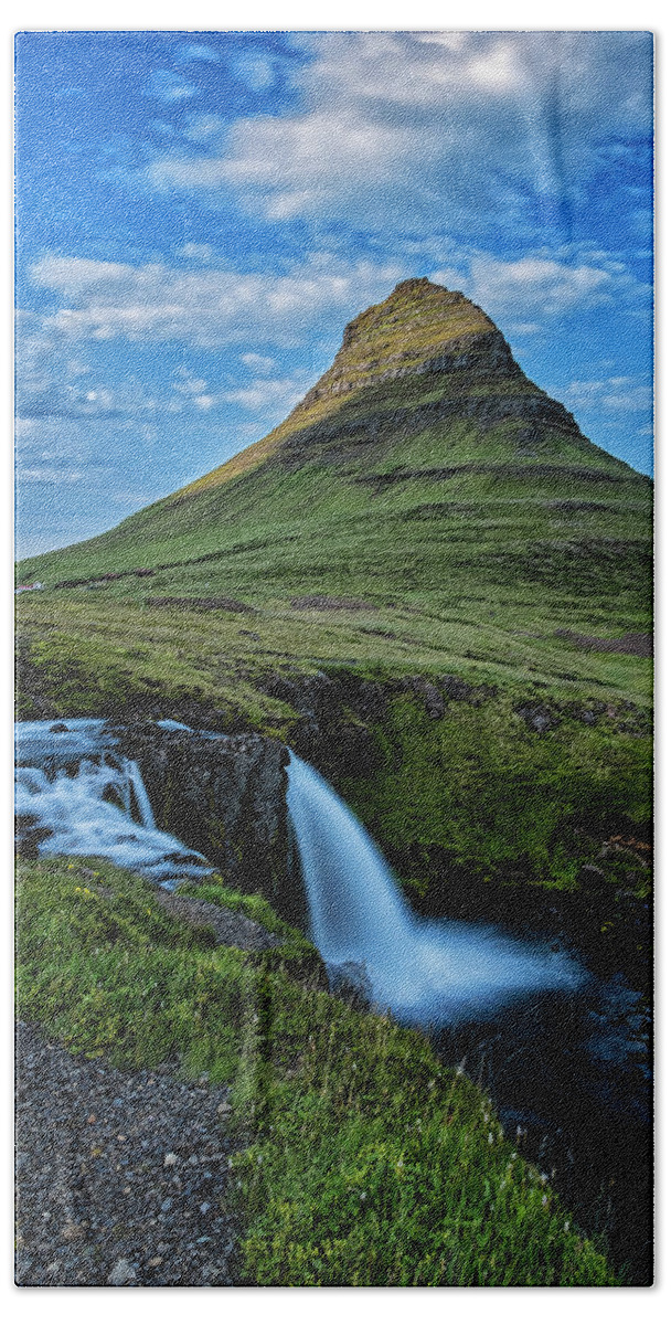 Iceland Bath Towel featuring the photograph Witch's Hat Falls by Tom Singleton
