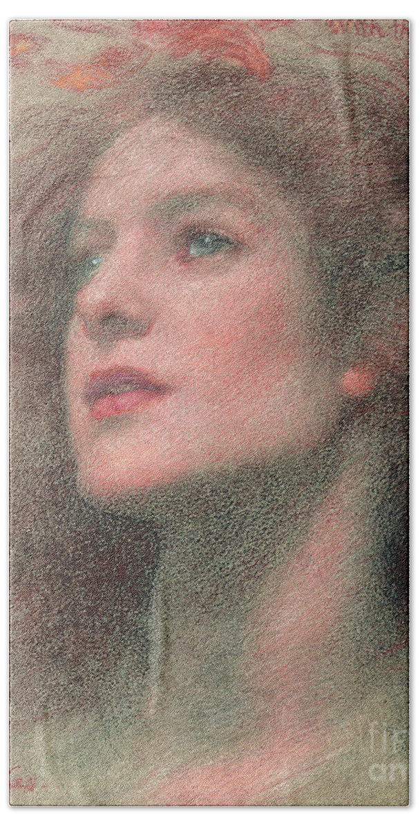 Chalk Bath Towel featuring the pastel With the Wind by Edward Robert Hughes