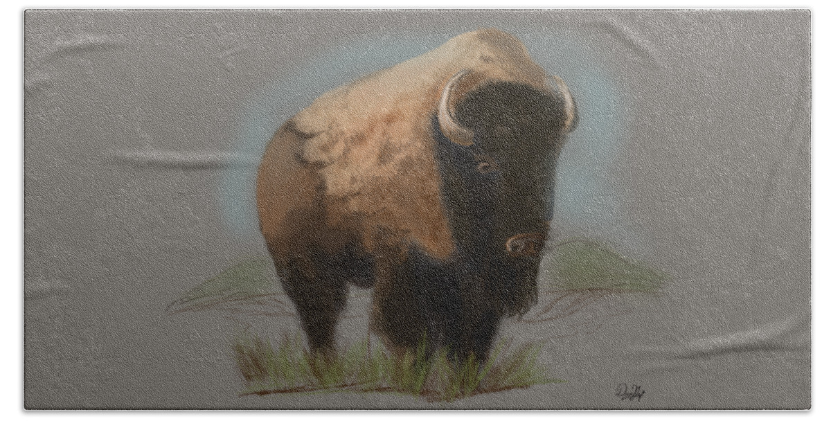 Bison Bath Towel featuring the digital art With Wisdom He Watched by Doug Gist