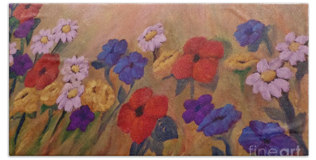 Wildflowers Hand Towel featuring the painting Without Words Wildflowers by Christy Saunders Church