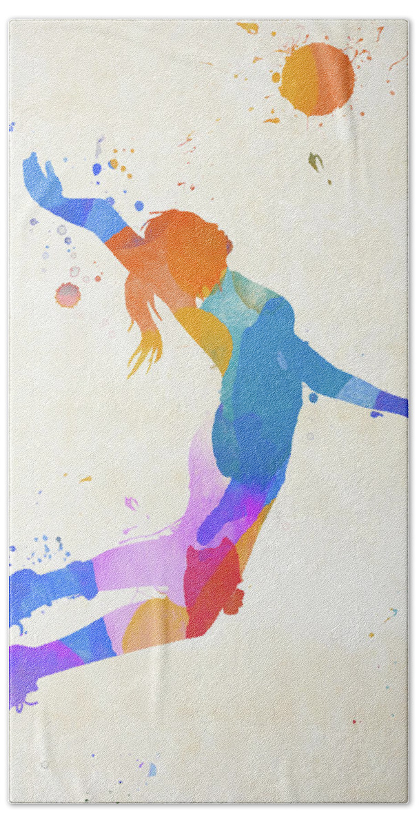 Woman Volleyball Player Color Splash Bath Towel featuring the painting Woman Volleyball Player Color Splash by Dan Sproul