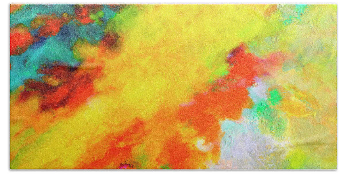 Abstract Bath Towel featuring the painting Wonderment Canvas Three by Sally Trace