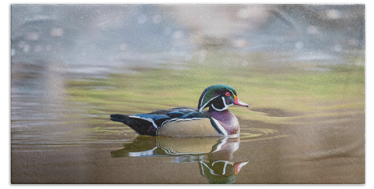 Wood Duck Bath Towel featuring the photograph Wood duck 1 by Stephen Holst