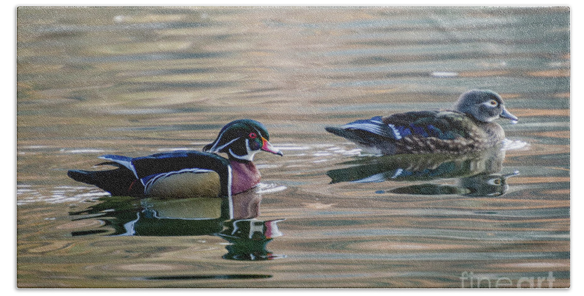 Wood Ducks On Pond At Cannon Hill Park Bath Towel by Sam Judy - Pixels