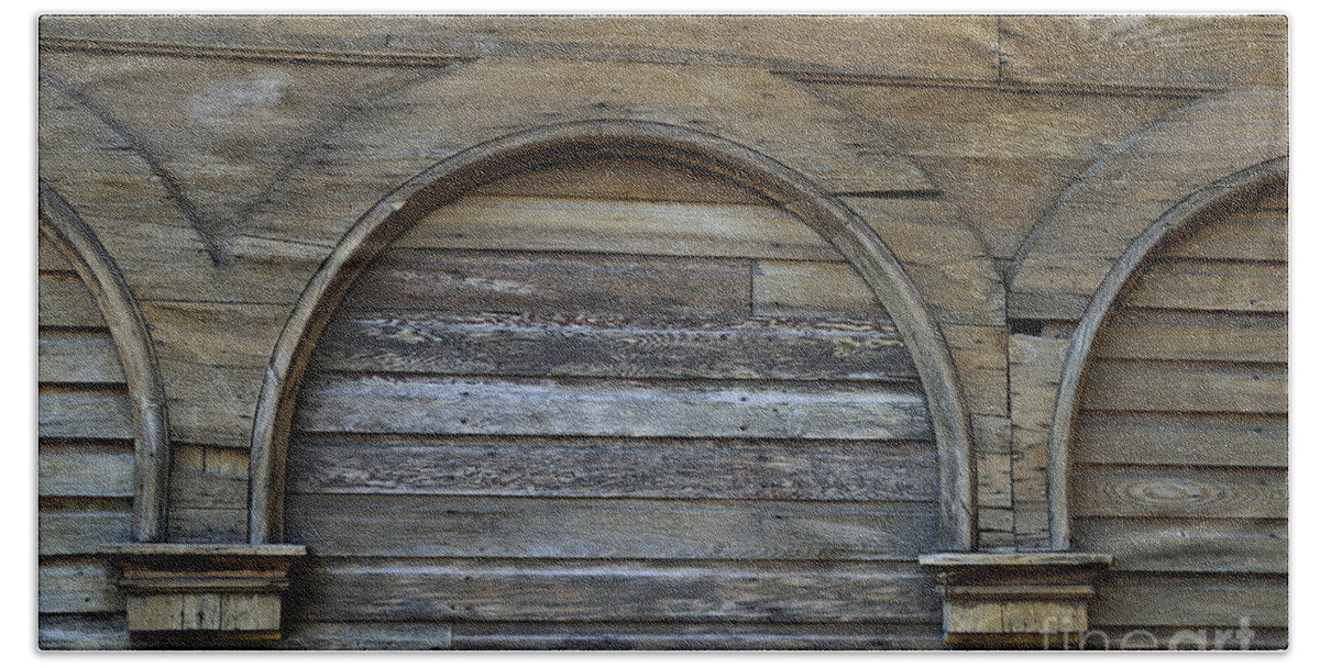 Wooden Bath Towel featuring the photograph Wooden Facade on Old Building by Kae Cheatham