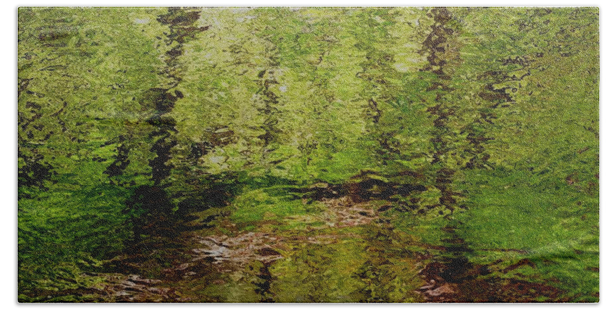 Woods Woodland Stream Creek Abstract Bath Towel featuring the digital art Woodland Stream by Bob Shimer
