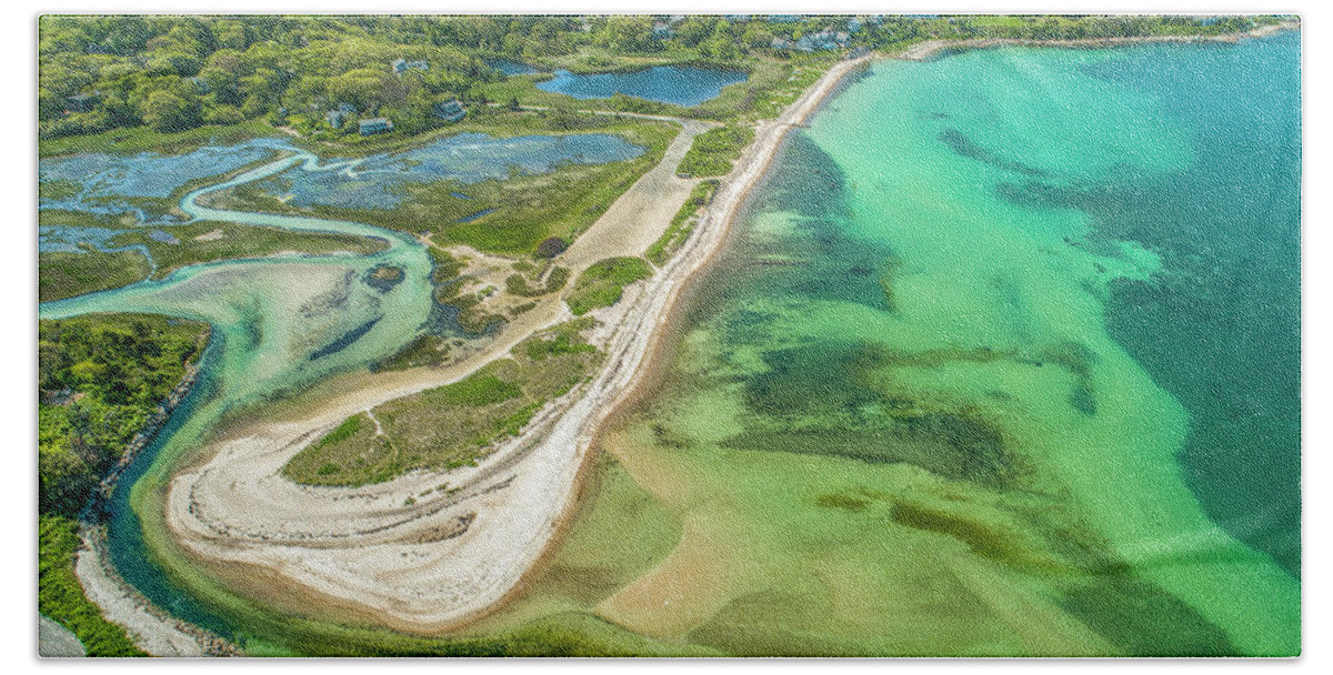 Falmouth Hand Towel featuring the photograph Woodneck Beach by Veterans Aerial Media LLC