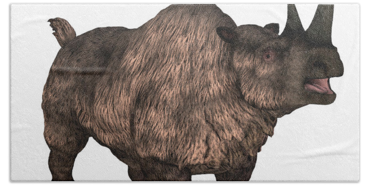 Woolly Rhino Bath Towel featuring the digital art Woolly Rhino over White by Corey Ford