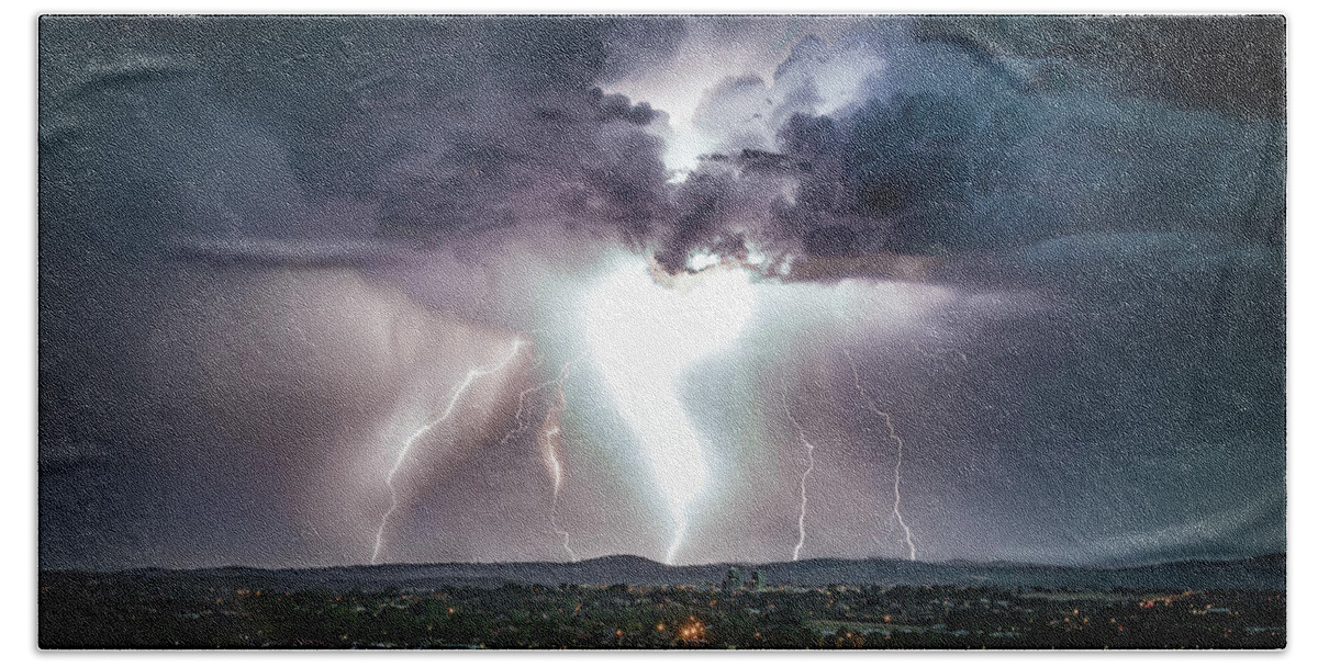 Lightning Bath Towel featuring the photograph Strike From God by Ari Rex