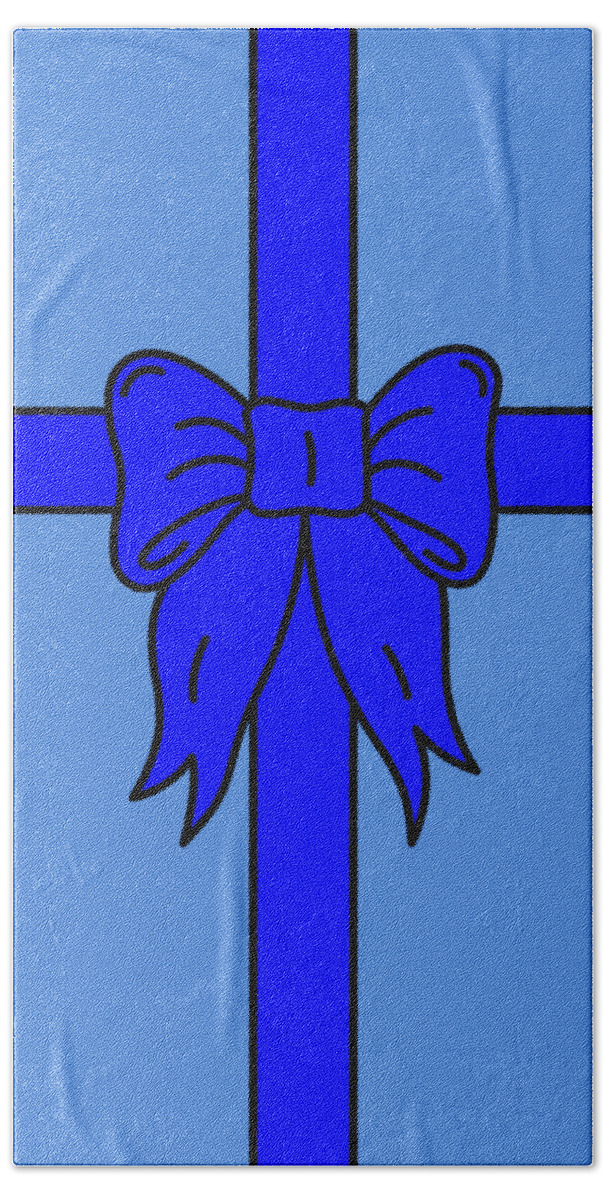 Mask; Face Mask; Gift Wrap; Ribbon; Holidays; Gift; Blue Ribbon Bath Towel featuring the digital art Wrapped Gift with Blue Ribbon by Glenn Scano