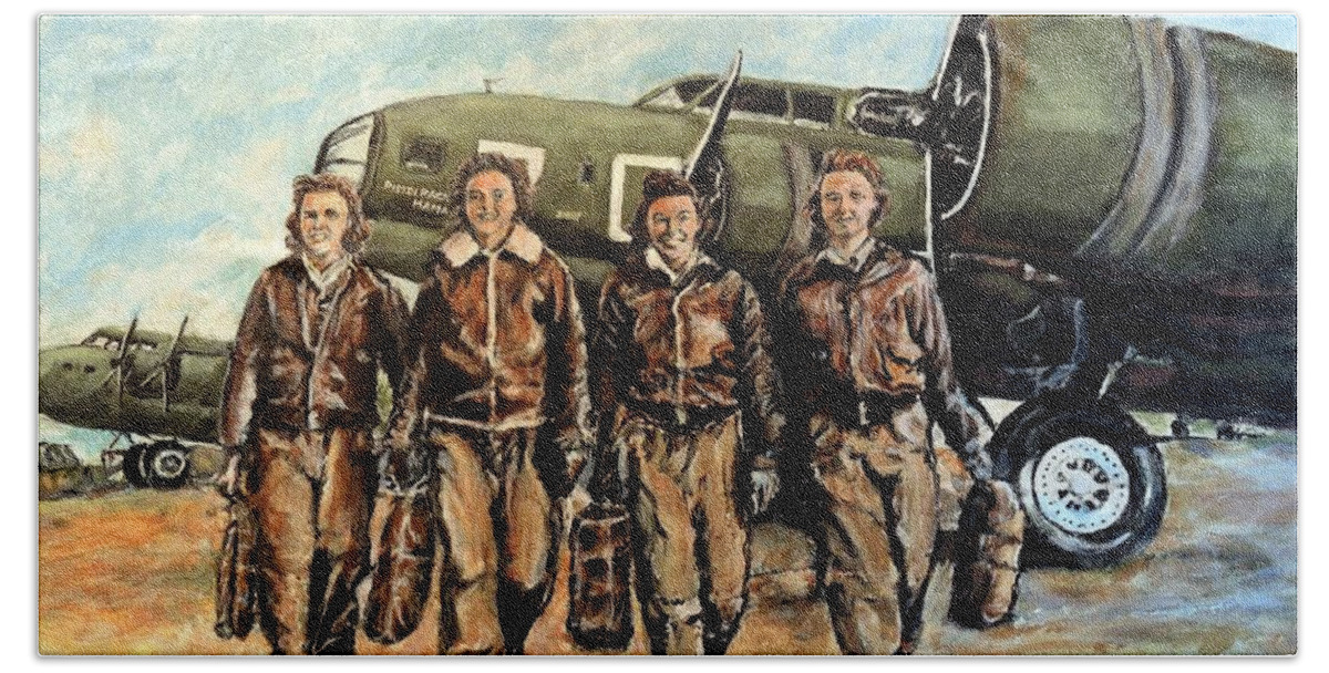 Woman's Airforce Service Pilots Hand Towel featuring the painting WW II Wasps by John Bohn