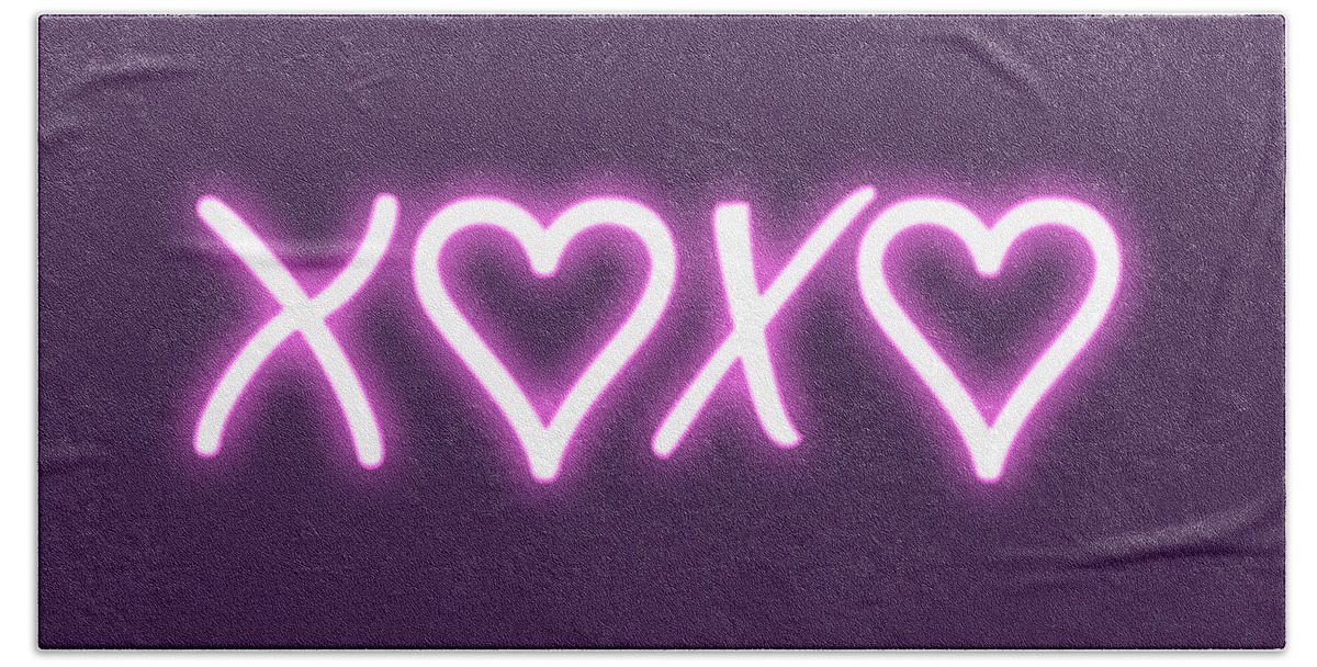 Xoxo Bath Towel featuring the photograph XOXO pink neon by Delphimages Photo Creations