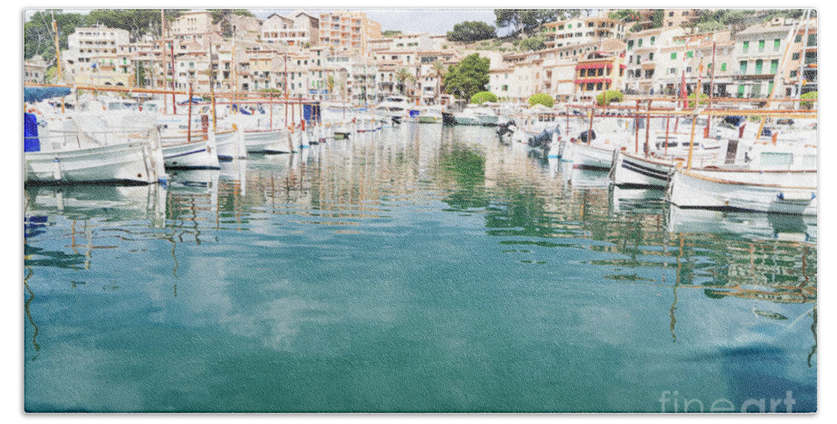 Port Bath Towel featuring the photograph Yachts in Port Soller, Mallorca by Anastasy Yarmolovich