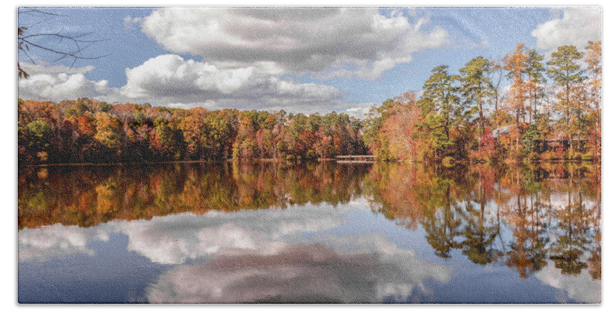Reflection Bath Towel featuring the photograph Yates Mill Pond Reflection by Rick Nelson
