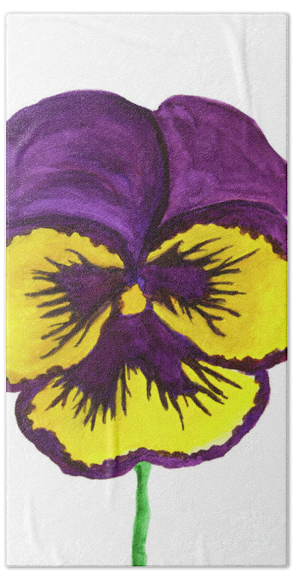Pansy Bath Towel featuring the painting Yellow and purple colours pansy on white background by Irina Afonskaya
