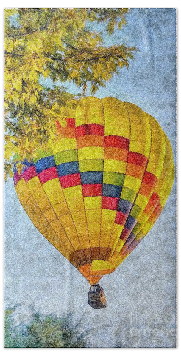 Hot Air Balloon Hand Towel featuring the photograph Yellow Balloon Aquarelle by Sea Change Vibes