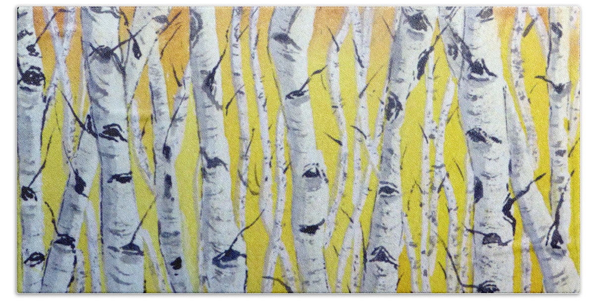Birch Trees Hand Towel featuring the painting Yellow Birch by Kelly Mills