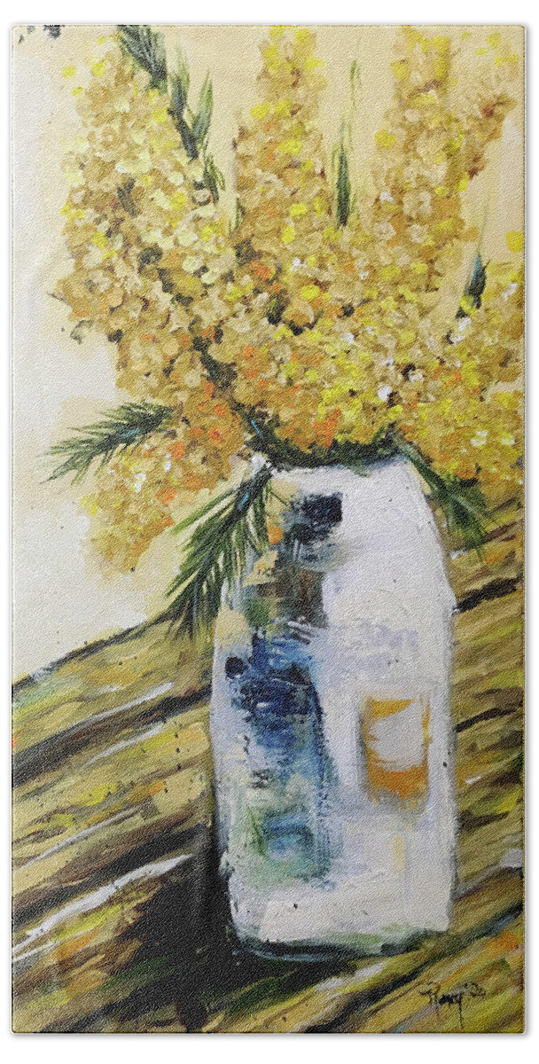 Flowers Bath Towel featuring the painting Yellow Bunch by Roxy Rich