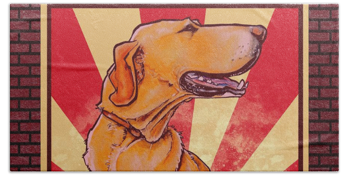 Yellow Lab Bath Towel featuring the drawing Yellow Lab REVOLUTION by John LaFree