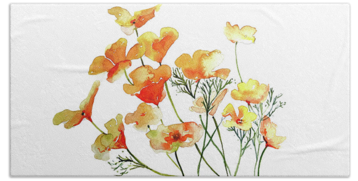 Nature Bath Sheet featuring the painting Yellow Poppies by Luisa Millicent