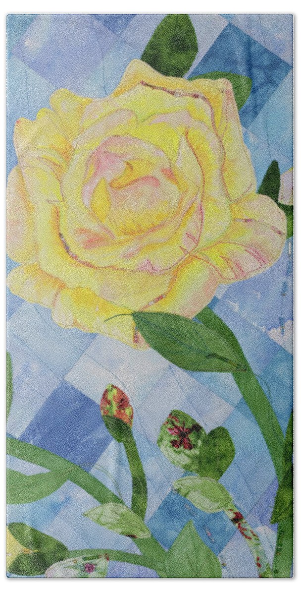 Fiber Art Hand Towel featuring the mixed media Yellow Rose of Texas 3 by Vivian Aumond