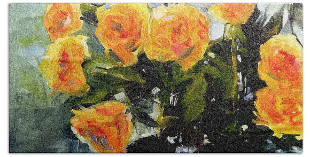 Floral Bath Towel featuring the painting Yellow Roses by Sheila Romard