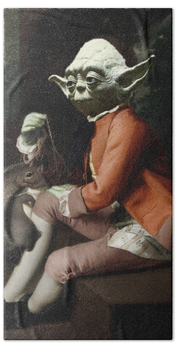 Yoda Bath Towel featuring the painting Yoda Star Wars Antique Vintage Painting by Tony Rubino