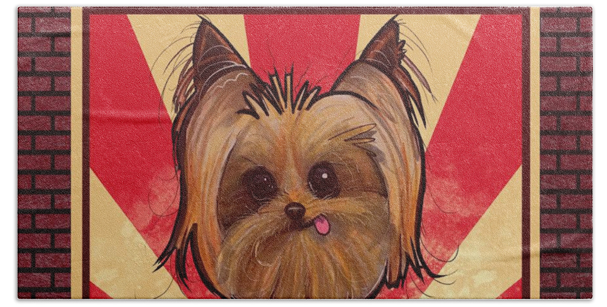 Yorkie Bath Towel featuring the drawing Yorkie REVOLUTION by John LaFree