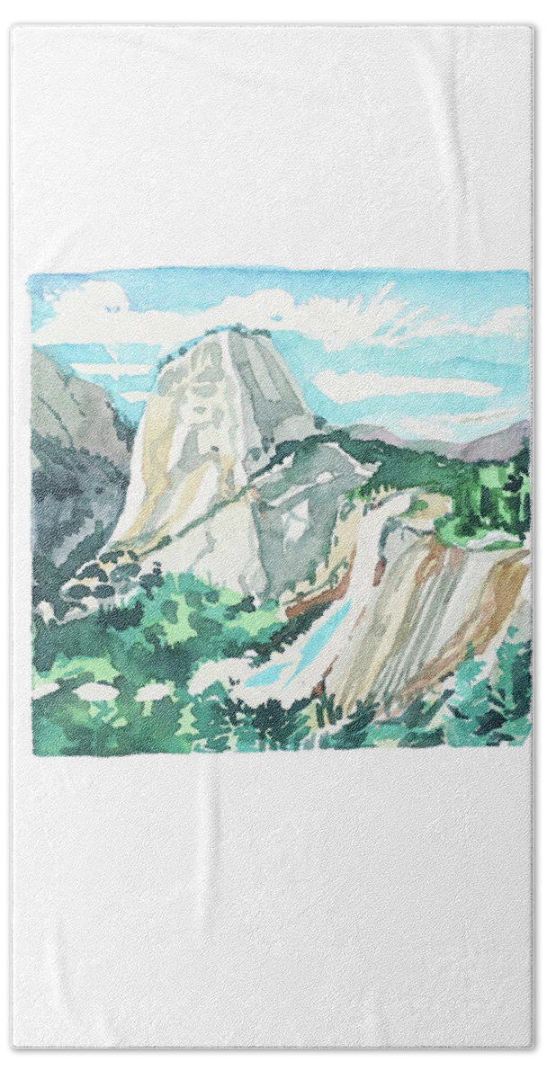 Yosemite Hand Towel featuring the painting Yosemite Day by Luisa Millicent