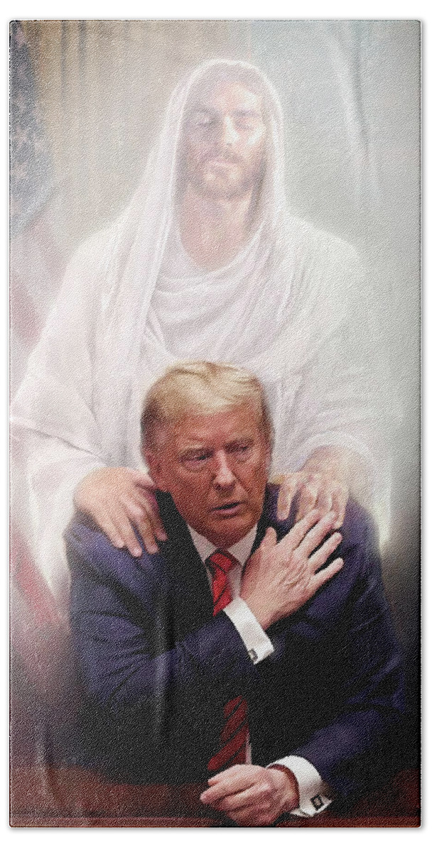 “president Trump” Hand Towel featuring the painting You are not Alone by Danny Hahlbohm