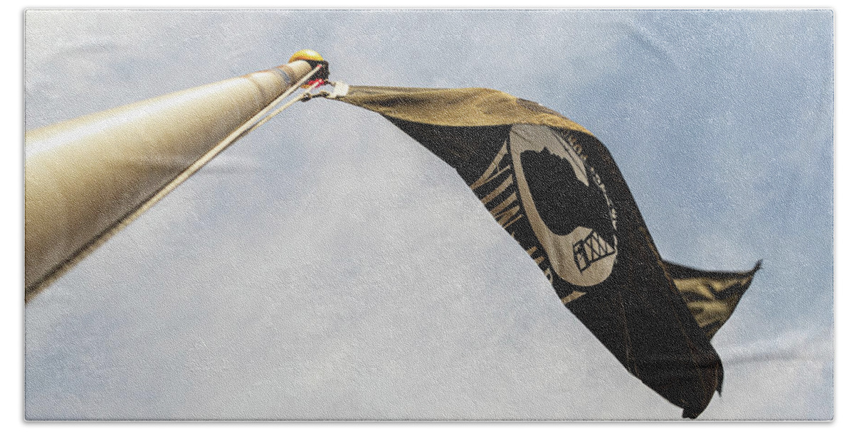 Flag Bath Towel featuring the photograph You Are Not Forgotten - POW MIA Flag 2 by Amelia Pearn