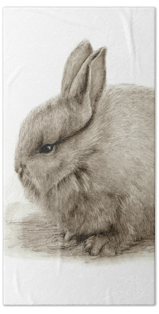 Rabbit Bath Towel featuring the drawing Young rabbit by Robert Douglas