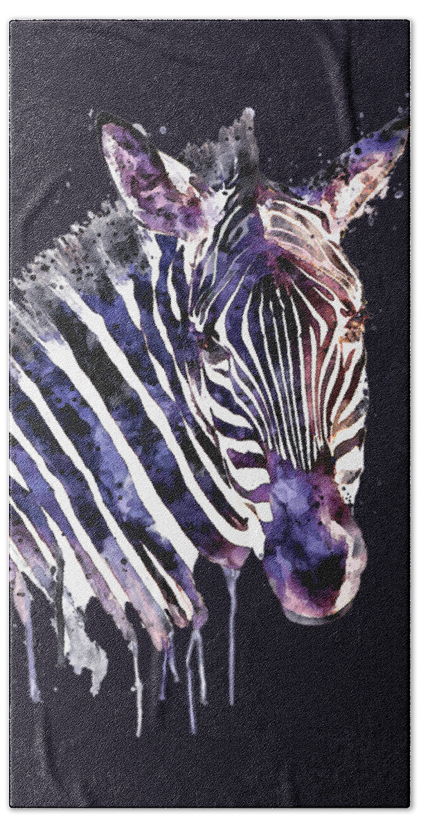Zebra Head Hand Towel featuring the painting Zebra Head by Marian Voicu