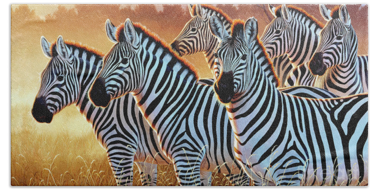 Cynthie Fisher Hand Towel featuring the painting Zebra Sundown by Cynthie Fisher