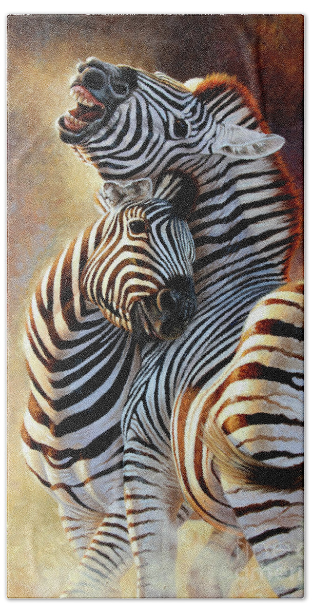 Cynthie Fisher Hand Towel featuring the painting Zebras by Cynthie Fisher