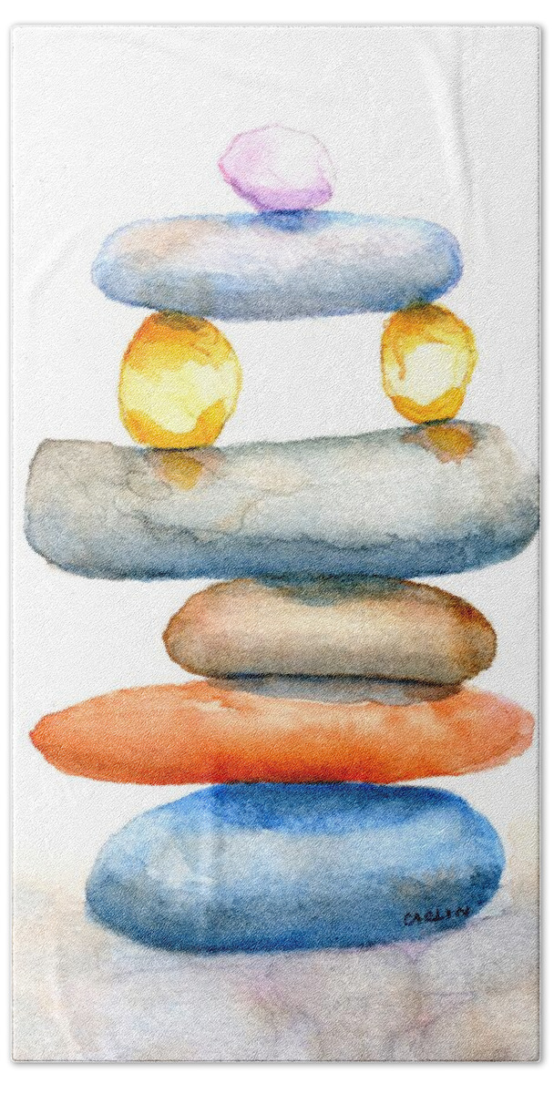 Rocks Bath Towel featuring the painting Zen Rocks Window by Carlin Blahnik CarlinArtWatercolor