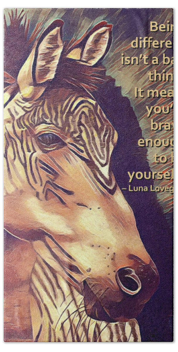 Zorse Horse Hand Towel featuring the drawing Zorse Horse with Quote by Equus Artisan