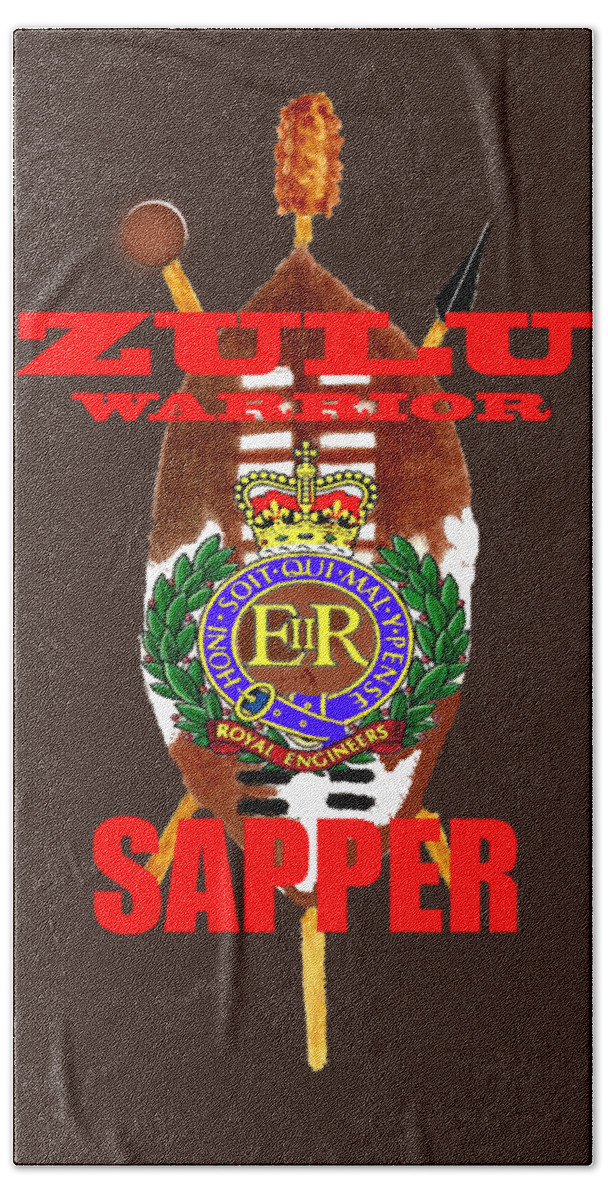 Zulu Warrior Royal Engineers T Shirt.mugs Hand Towel featuring the digital art Zulu Warrior Royal Engineer by John Palliser