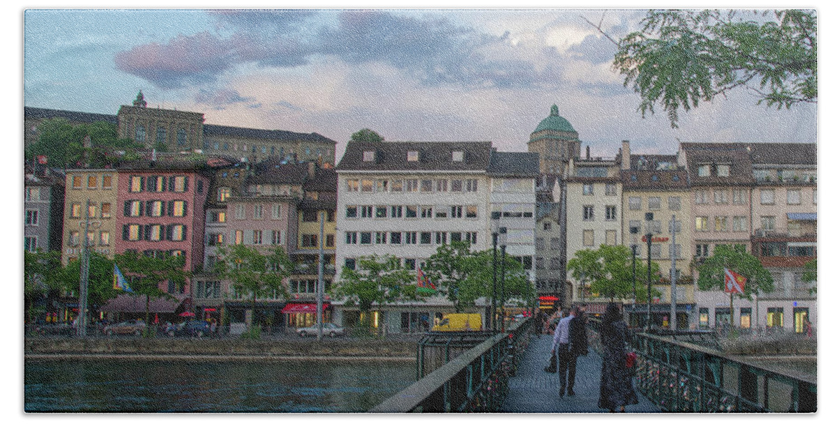 Zurich Bath Towel featuring the photograph Zurich Pedestrian Bridge by Matthew DeGrushe