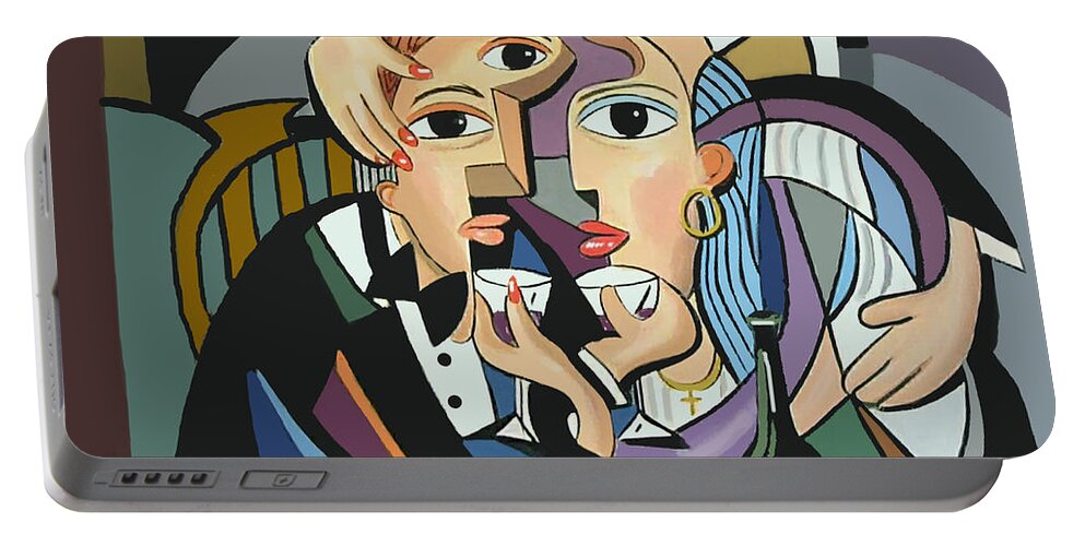  A Cubist Wedding Portable Battery Charger featuring the painting A Cubist Wedding by Anthony Falbo