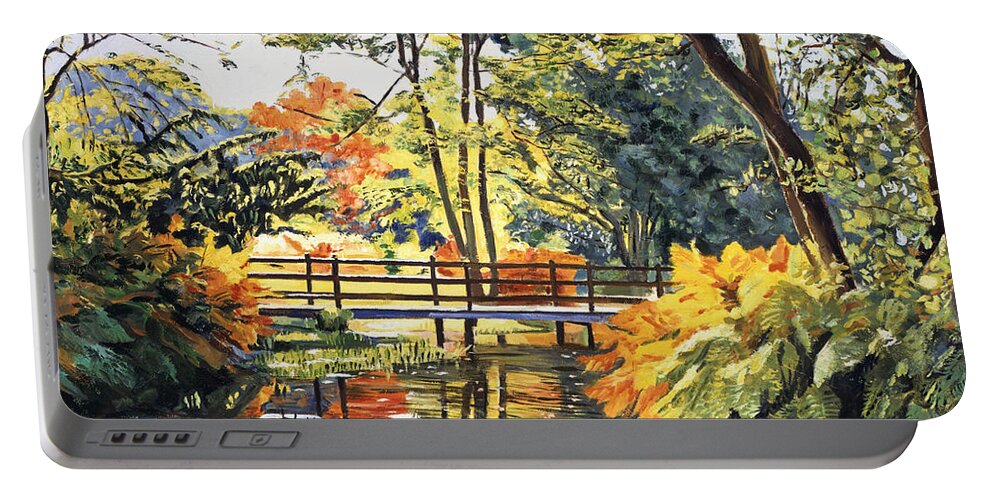 Landscape Portable Battery Charger featuring the painting Autumn Water Bridge by David Lloyd Glover