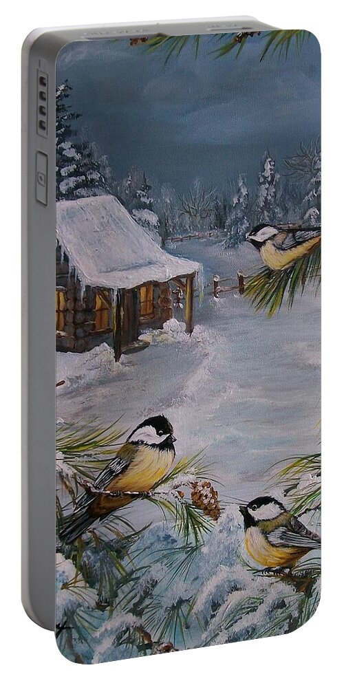 Chickadee Portable Battery Charger featuring the painting Black Capped  Chickadee's by Sharon Duguay